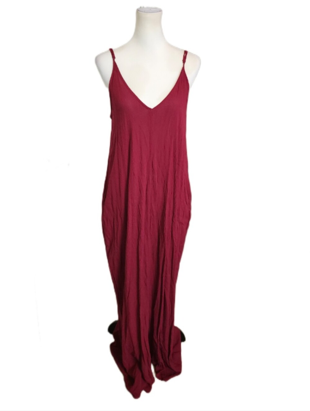 Lovestitch Deep Red Double V-neck Spaghetti Strap Maxi Dress, S/M